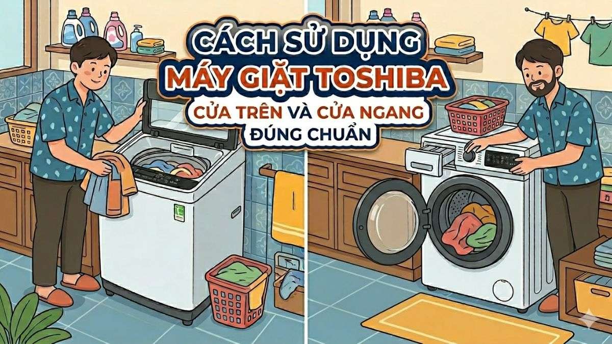 Cách sử dụng máy giặt Toshiba cửa trên và cửa ngang đúng chuẩn